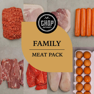 An image of all of the meat available in our family meat pack.